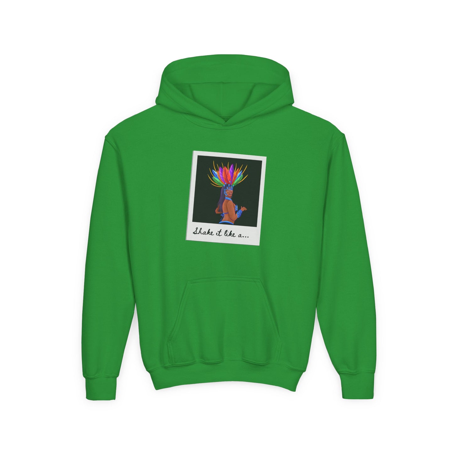 "Shake It Like a..." Youth Hooded Sweatshirt – Carnival-Inspired Samba Dancer Graphic Fleece Hoodie for Kids and Teens