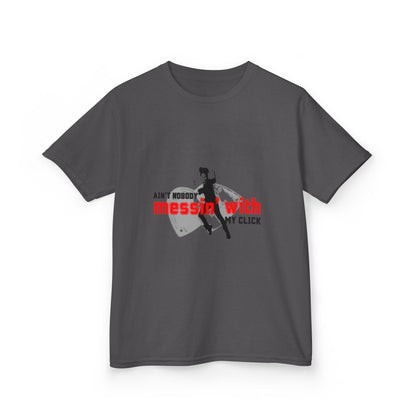 "Ain’t Nobody Messin’ With My Click" – Youth Short Sleeve Dance Tee with Tap Shoes & Tap Dancer Graphic