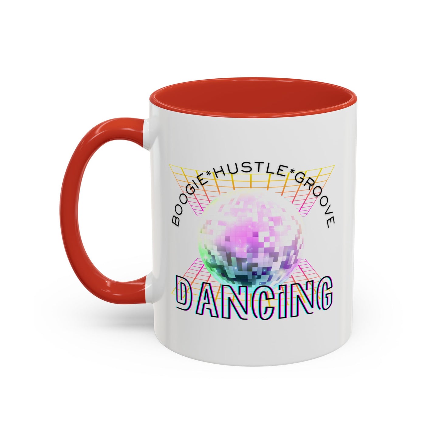 "Boogie, Hustle, Groove - Dancing" Disco Accent Coffee Mug – Fun Retro Dance Gift for Coffee Lovers