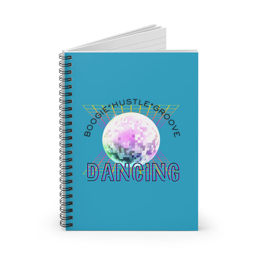 "Boogie, Hustle, Groove – Dancing" Spiral Notebook – Streetwear-Inspired Dance Journal with Colorful Dancer Graphic for Hip Hop Dancers, Students & Creatives