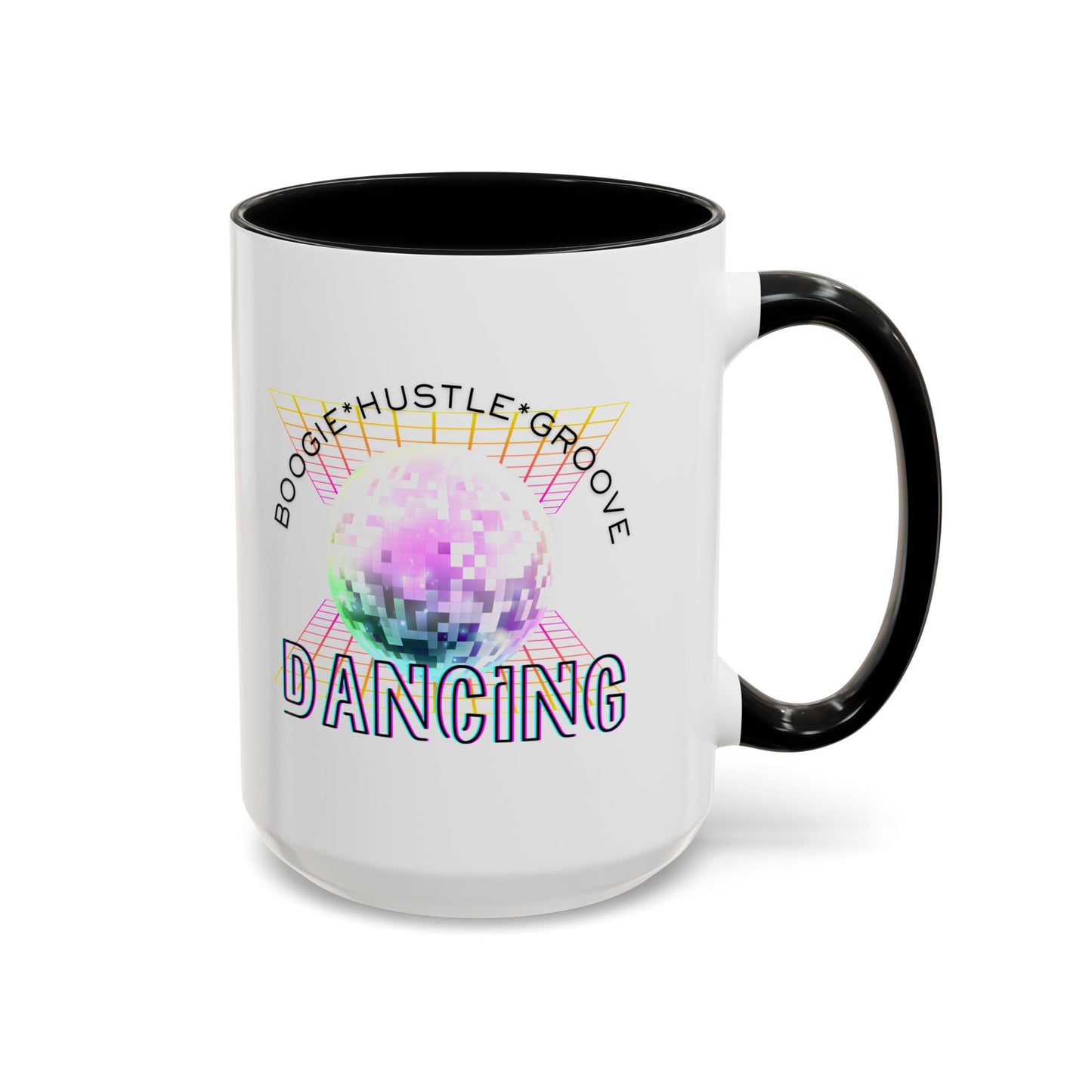 "Boogie, Hustle, Groove - Dancing" Disco Accent Coffee Mug – Fun Retro Dance Gift for Coffee Lovers