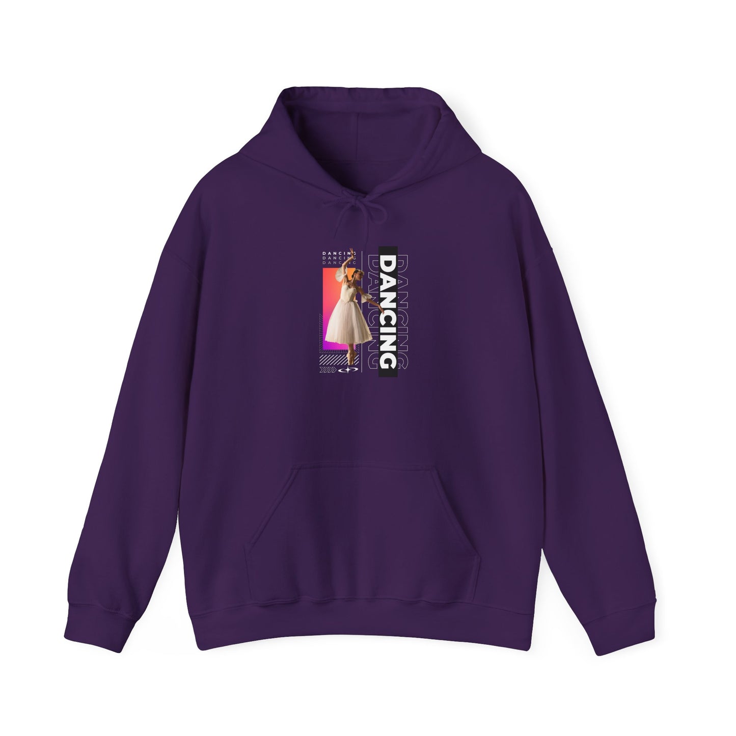 “Dancing” Text with Streetwear-Style Female Dancer Graphic - Unisex Heavy Blend™ Hooded Sweatshirt – Cozy Dance Hoodie for Ballet & Hip-Hop Enthusiasts