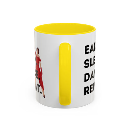 "Eat Sleep Dance Repeat" Accent Coffee Mug – Bold Dancer Graphic Ceramic Mug for Dance Lovers