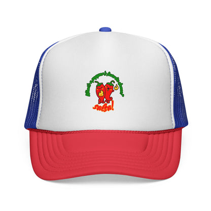“What’s a Pepper’s Favorite Dance? Salsa!” Funny Unisex Cap with Cute Chili Pepper Graphic, Salsa Dance Trucker Hat – Dance-Themed Hat for Dancers & Foodies