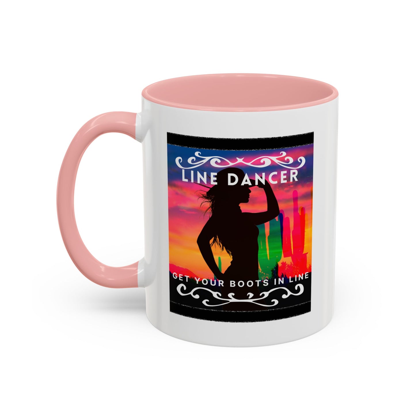 "Line Dancer" Accent Coffee Mug – Cute Cowgirl Graphic Ceramic Mug for Country Dance Lovers