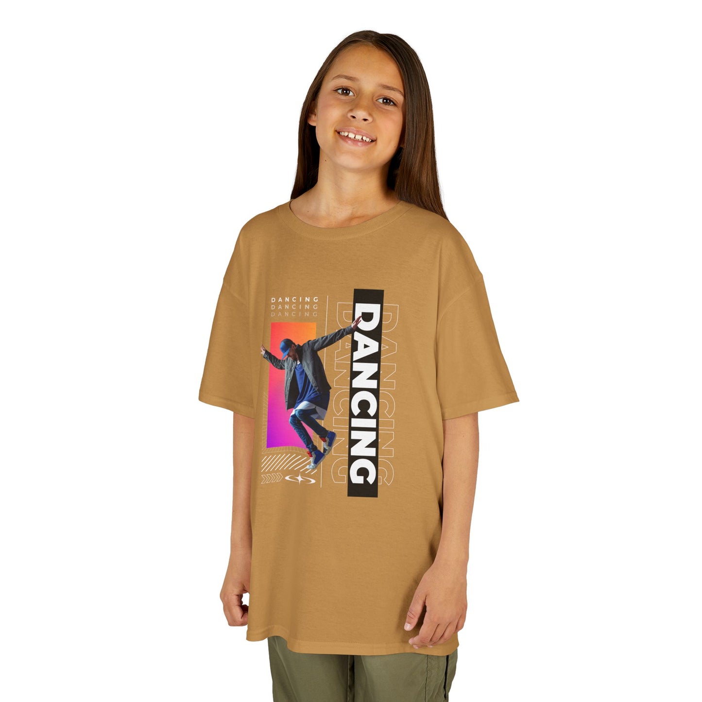 “Dancing” Youth Short Sleeve T-Shirt – Streetwear-Inspired Male Dancer Graphic – Stylish Kids Dance Apparel Tee