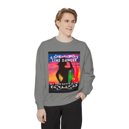 "Line Dancer, Get Your Boots in Line" Unisex Lightweight Crewneck Sweatshirt – Western Dance Graphic Pullover for Country Music & Boot Scootin’ Fans