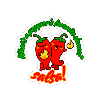 "What's a Pepper's Favorite Dance? Salsa!" Sticker – Funny Dance Pun Kiss-Cut Vinyl Sticker with Cute Pepper Graphic