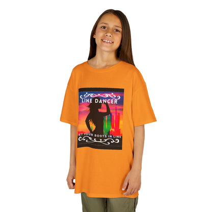 "Line Dancer – Get Your Boots in Line" Youth Short Sleeve Tee – Western-Inspired Country Dance Shirt for Kids