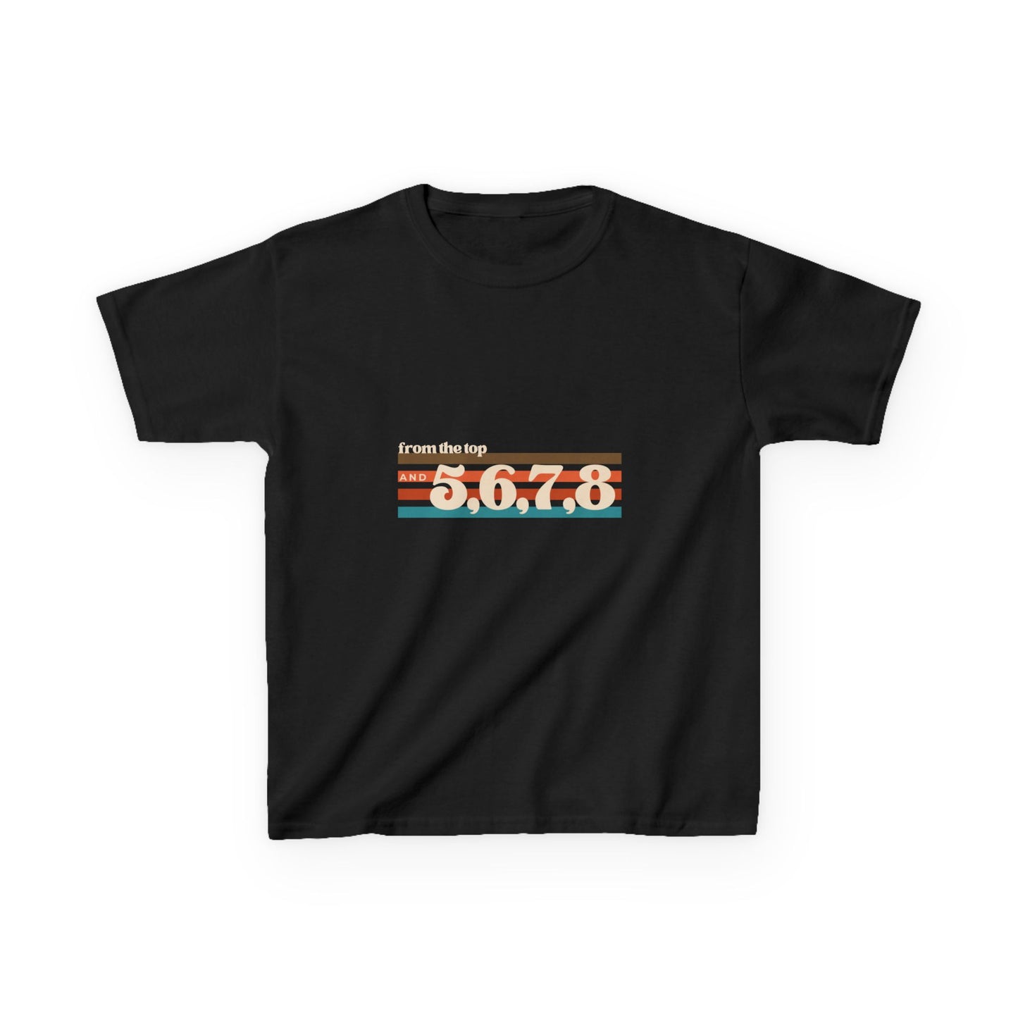 “From the Top and 5, 6, 7, 8” Youth Short Sleeve Tee – Retro Graphic Dance Shirt for Kids and Young Performers