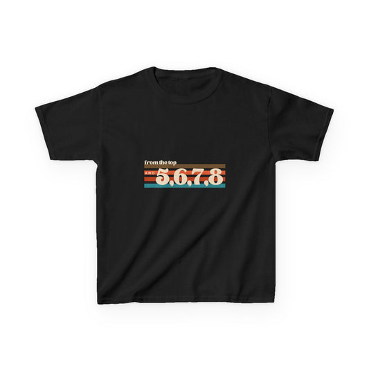 “From the Top and 5, 6, 7, 8” Youth Short Sleeve Tee – Retro Graphic Dance Shirt for Kids and Young Performers