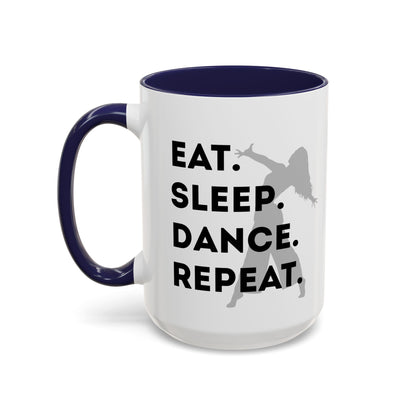 "Eat Sleep Dance Repeat" Accent Coffee Mug – Gray Dancer Graphic Ceramic Mug for Dance Lovers