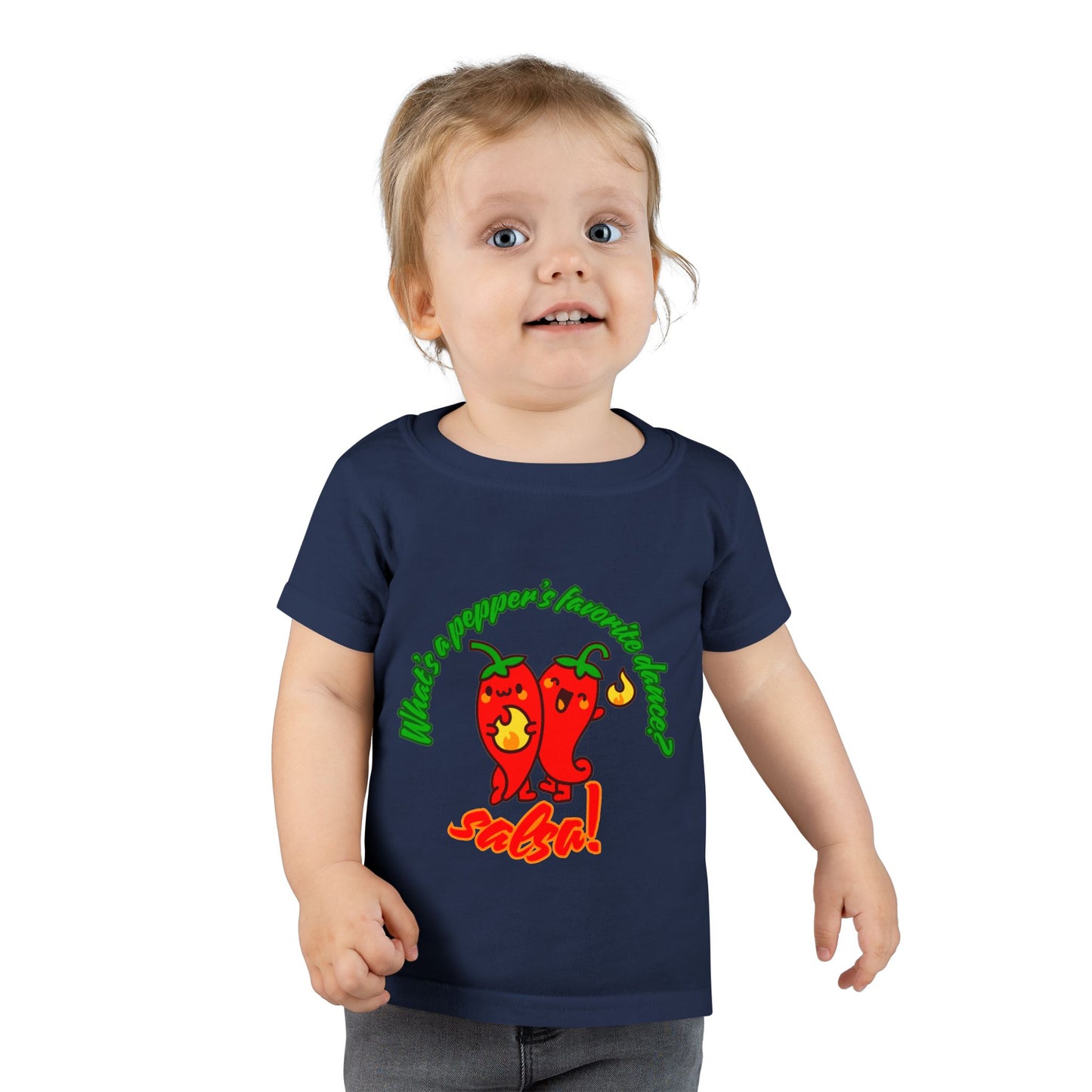 "What Is a Pepper's Favorite Dance? Salsa!" Toddler Dance T-Shirt – Cute Pepper Pun Graphic Short Sleeve Tee for Kids