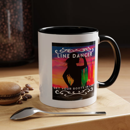 "Line Dancer" Accent Coffee Mug – Cute Cowgirl Graphic Ceramic Mug for Country Dance Lovers