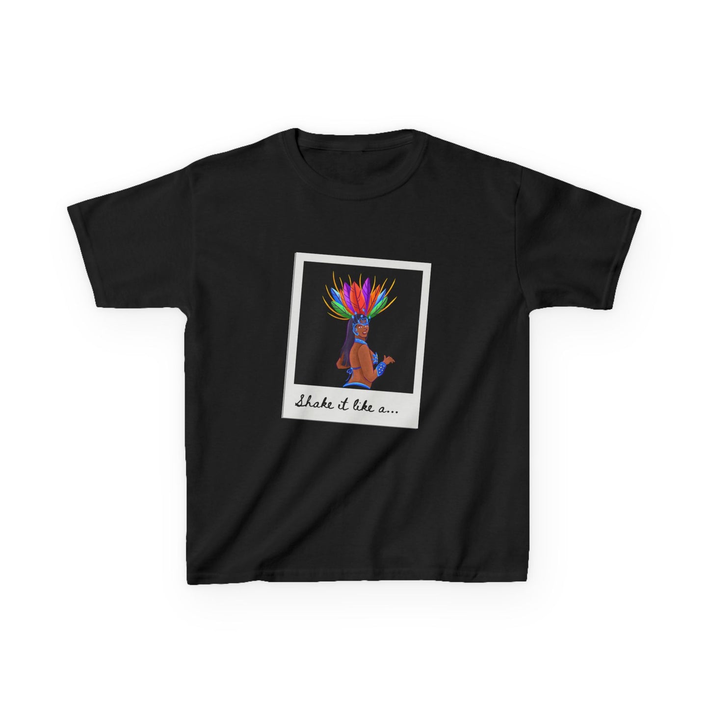 "Shake It Like a..." Youth Short Sleeve Tee – Carnival-Inspired Samba Dancer Graphic Dance Shirt for Kids