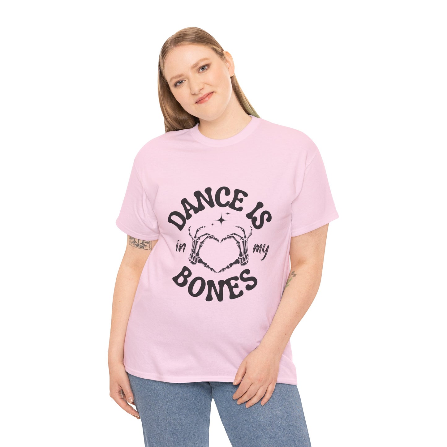 “Dance Is in My Bones” Halloween Dance T-Shirt with Cute Skeleton Heart Graphic - Unisex Heavy Cotton Tee