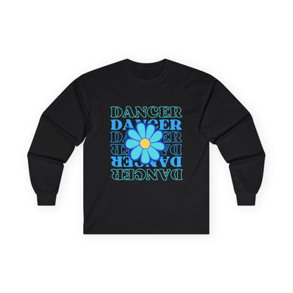 "Dancer" Unisex Long Sleeve Tee – Elegant Floral Text Graphic Dance Shirt for Performers, Instructors & Studio Style