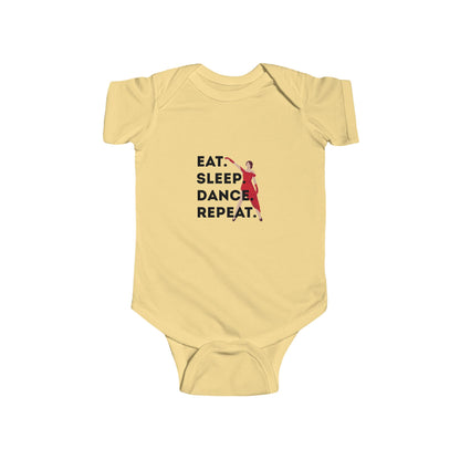 "Eat Sleep Dance Repeat" Infant Short Sleeve Bodysuit – Bold Dancer Graphic Baby Outfit for Dance-Loving Families