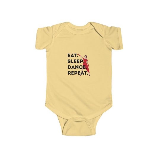 "Eat Sleep Dance Repeat" Infant Short Sleeve Bodysuit – Bold Dancer Graphic Baby Outfit for Dance-Loving Families