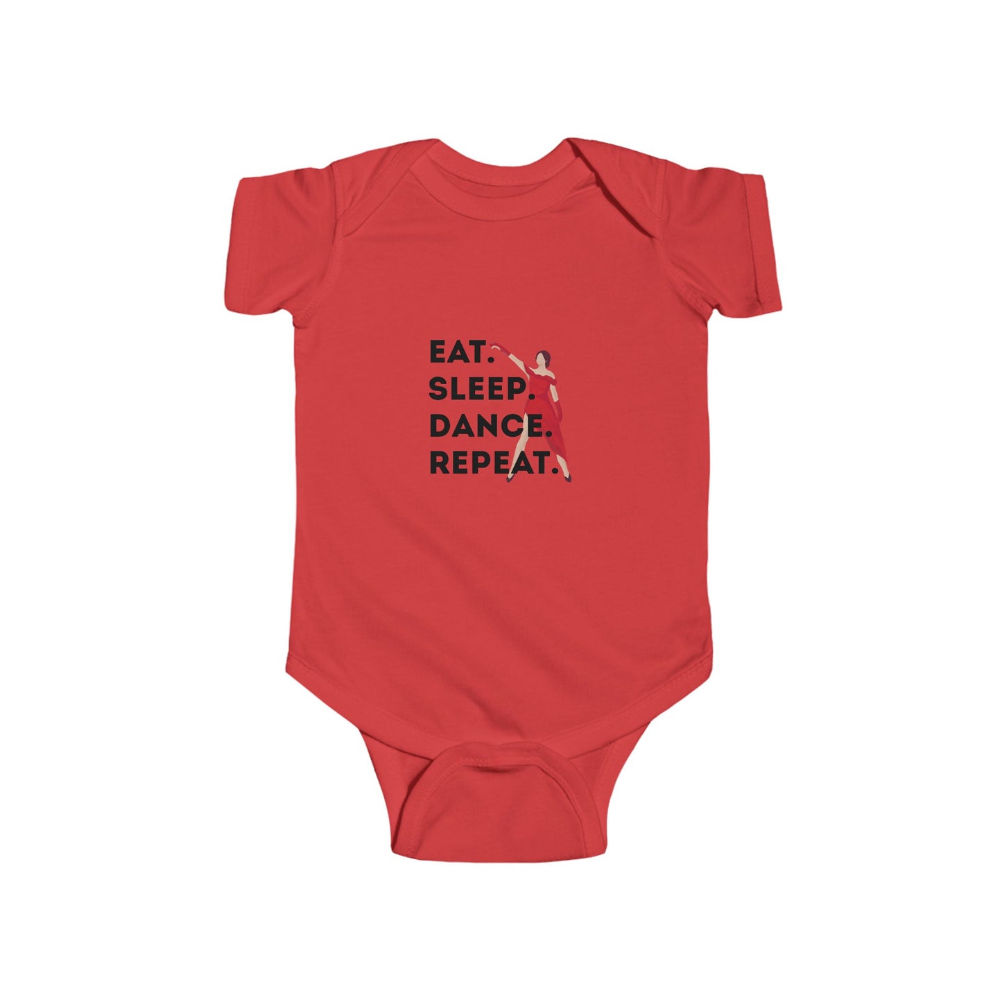 "Eat Sleep Dance Repeat" Infant Short Sleeve Bodysuit – Bold Dancer Graphic Baby Outfit for Dance-Loving Families