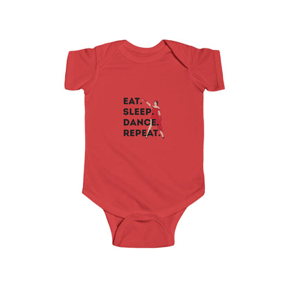 "Eat Sleep Dance Repeat" Infant Short Sleeve Bodysuit – Bold Dancer Graphic Baby Outfit for Dance-Loving Families