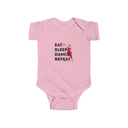 "Eat Sleep Dance Repeat" Infant Short Sleeve Bodysuit – Bold Dancer Graphic Baby Outfit for Dance-Loving Families