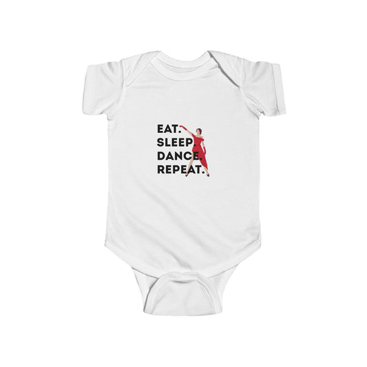 "Eat Sleep Dance Repeat" Infant Short Sleeve Bodysuit – Bold Dancer Graphic Baby Outfit for Dance-Loving Families