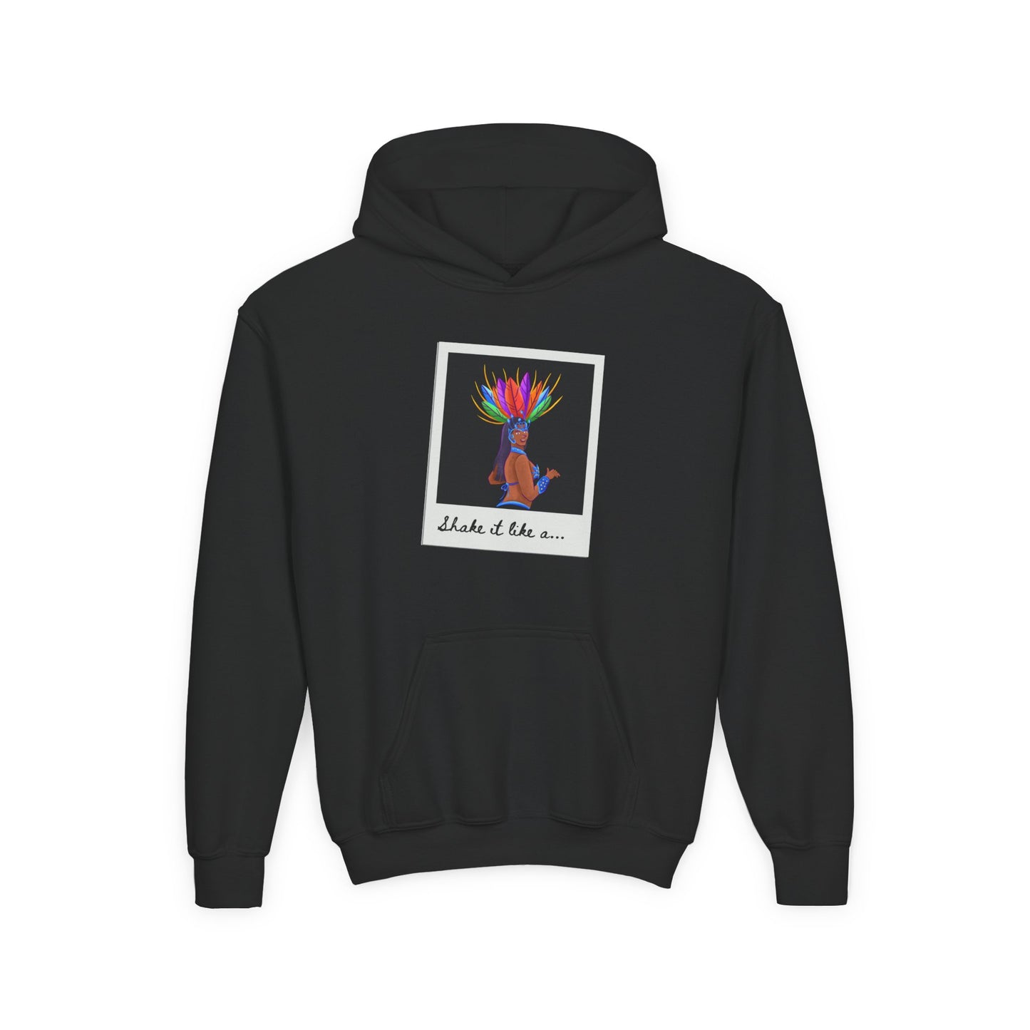 "Shake It Like a..." Youth Hooded Sweatshirt – Carnival-Inspired Samba Dancer Graphic Fleece Hoodie for Kids and Teens