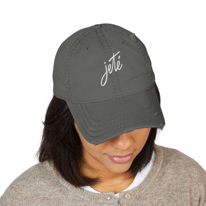 “Jeté” Embroidered Dance Logo - Unisex Distressed Baseball Cap – Vintage-Style Adjustable Hat for Dancers & Dance Lovers
