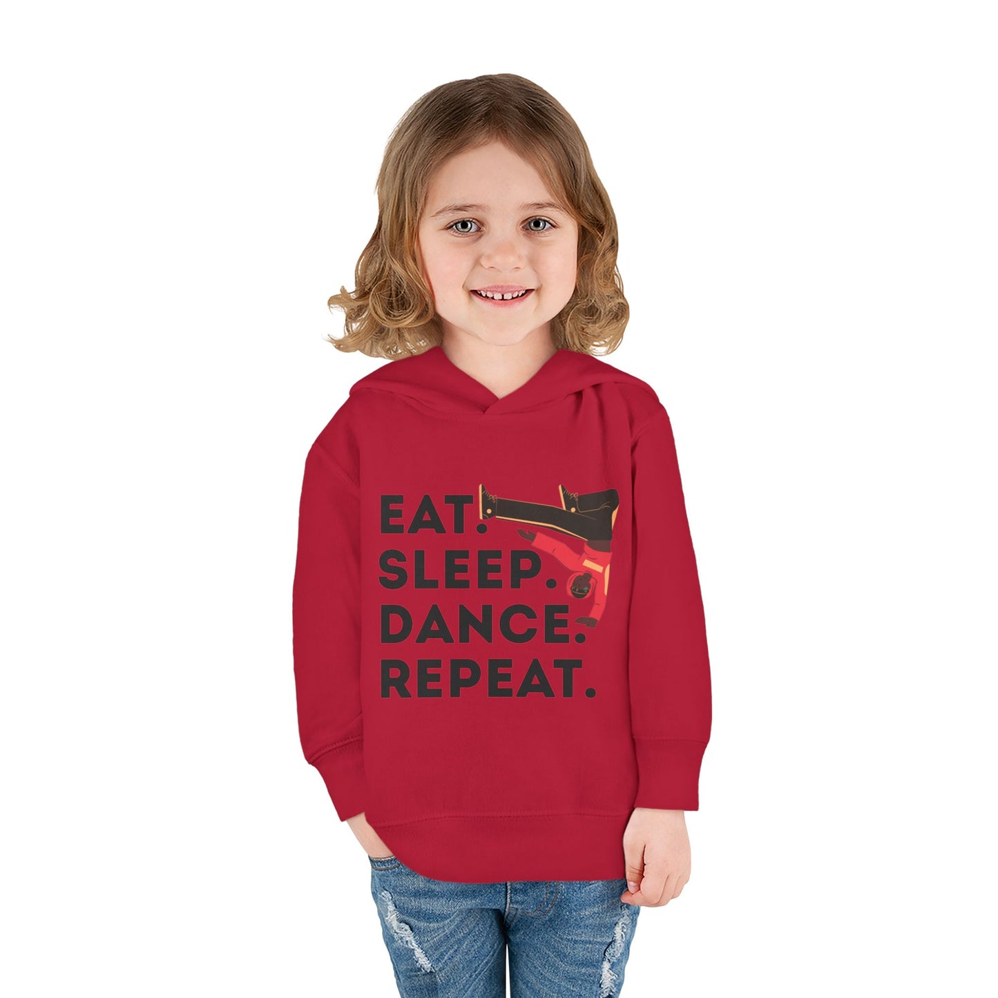 "Eat Sleep Dance Repeat" Toddler Pullover Hoodie – Bold B-Boy Dance Graphic Fleece Sweatshirt for Kids
