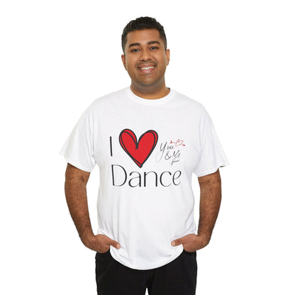 "I Love Dance" Unisex Heavy Cotton Tee – Hand-Drawn Heart & Note Graphic Dance Lover T-Shirt
