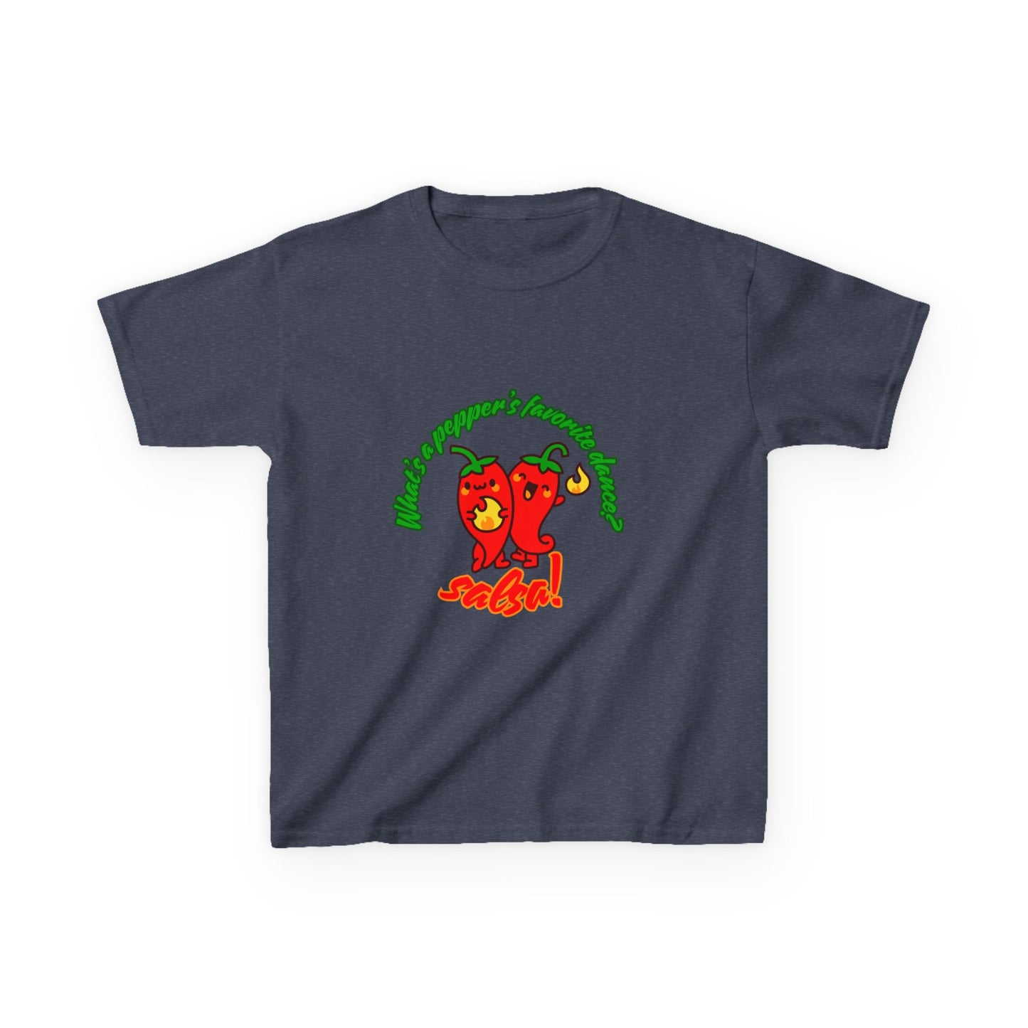 "What’s a Pepper’s Favorite Dance? Salsa!" Youth Short Sleeve Tee – Funny Dance Shirt with Cute Pepper Graphic for Kids