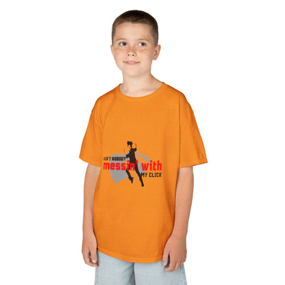 "Ain’t Nobody Messin’ With My Click" – Youth Short Sleeve Dance Tee with Tap Shoes & Tap Dancer Graphic