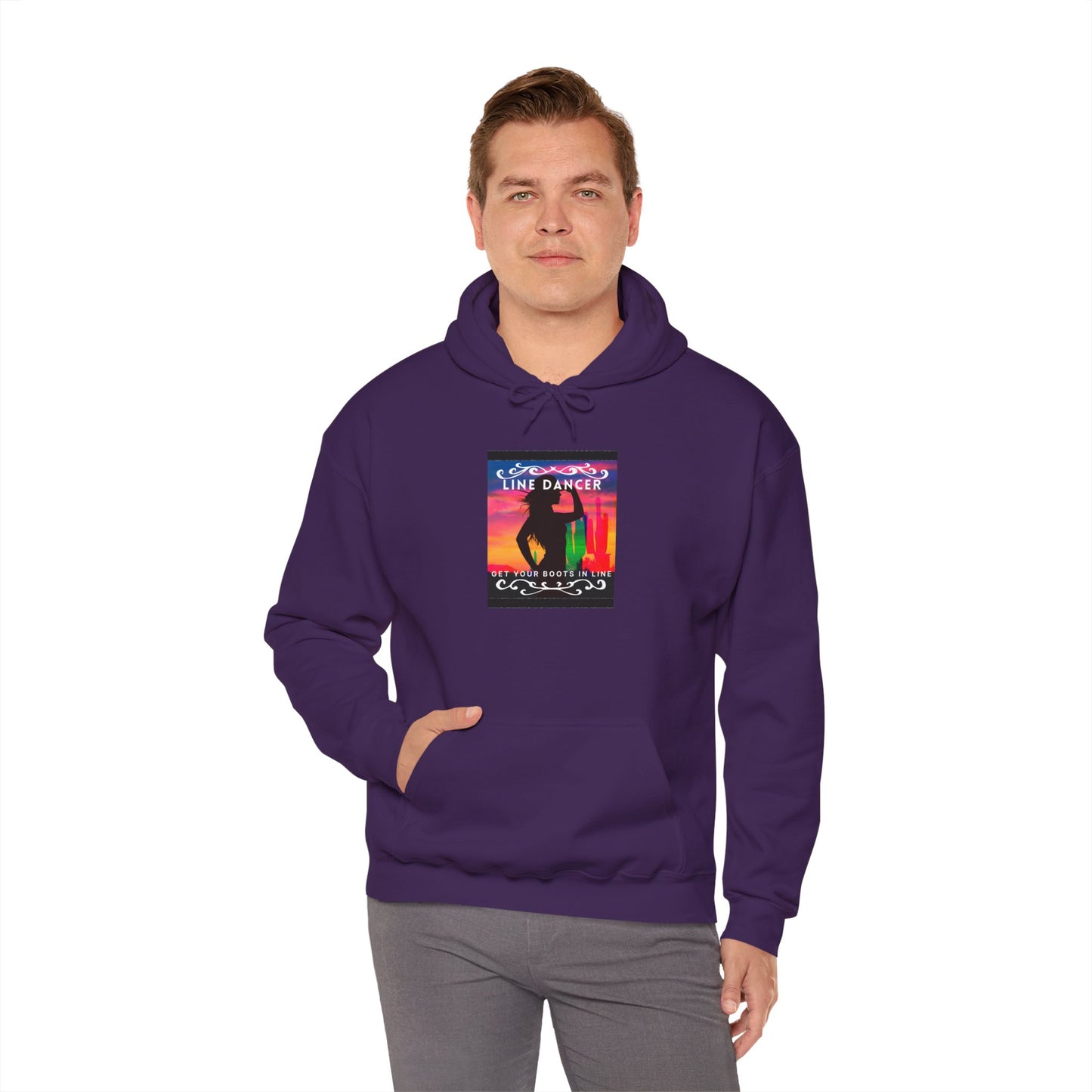 "Line Dancer, Get Your Boots in Line" Western-Inspired Graphic – Unisex Heavy Blend™ Hooded Sweatshirt