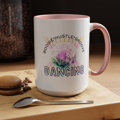 "Boogie, Hustle, Groove - Dancing" Disco Accent Coffee Mug – Fun Retro Dance Gift for Coffee Lovers