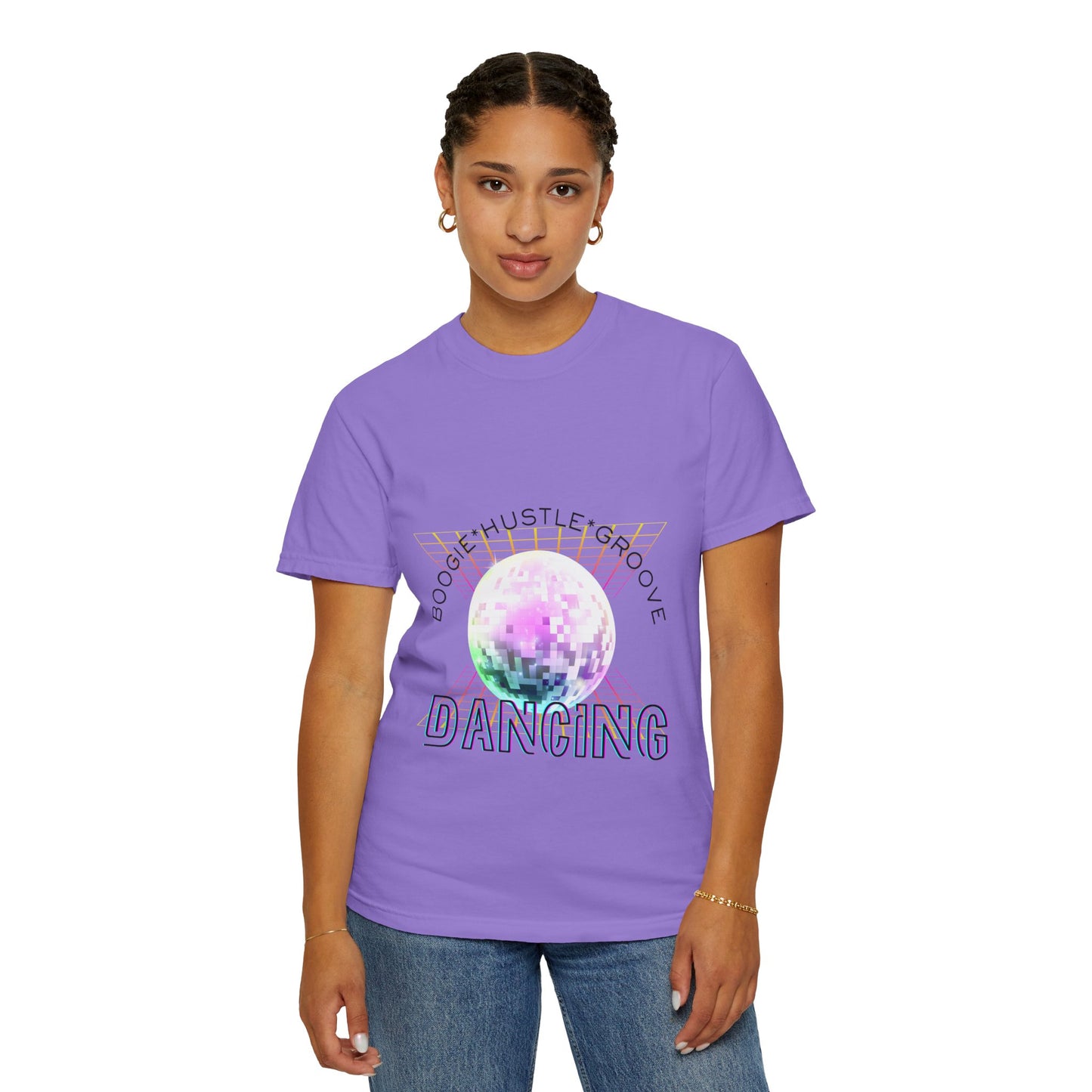 "Boogie, Hustle, Groove - Dancing" Streetwear Dance Graphic – Unisex Garment-Dyed T-Shirt