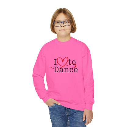 I Love to Dance Youth Crewneck Sweatshirt – Hand-Drawn Heart Graphic Dance Lover Pullover