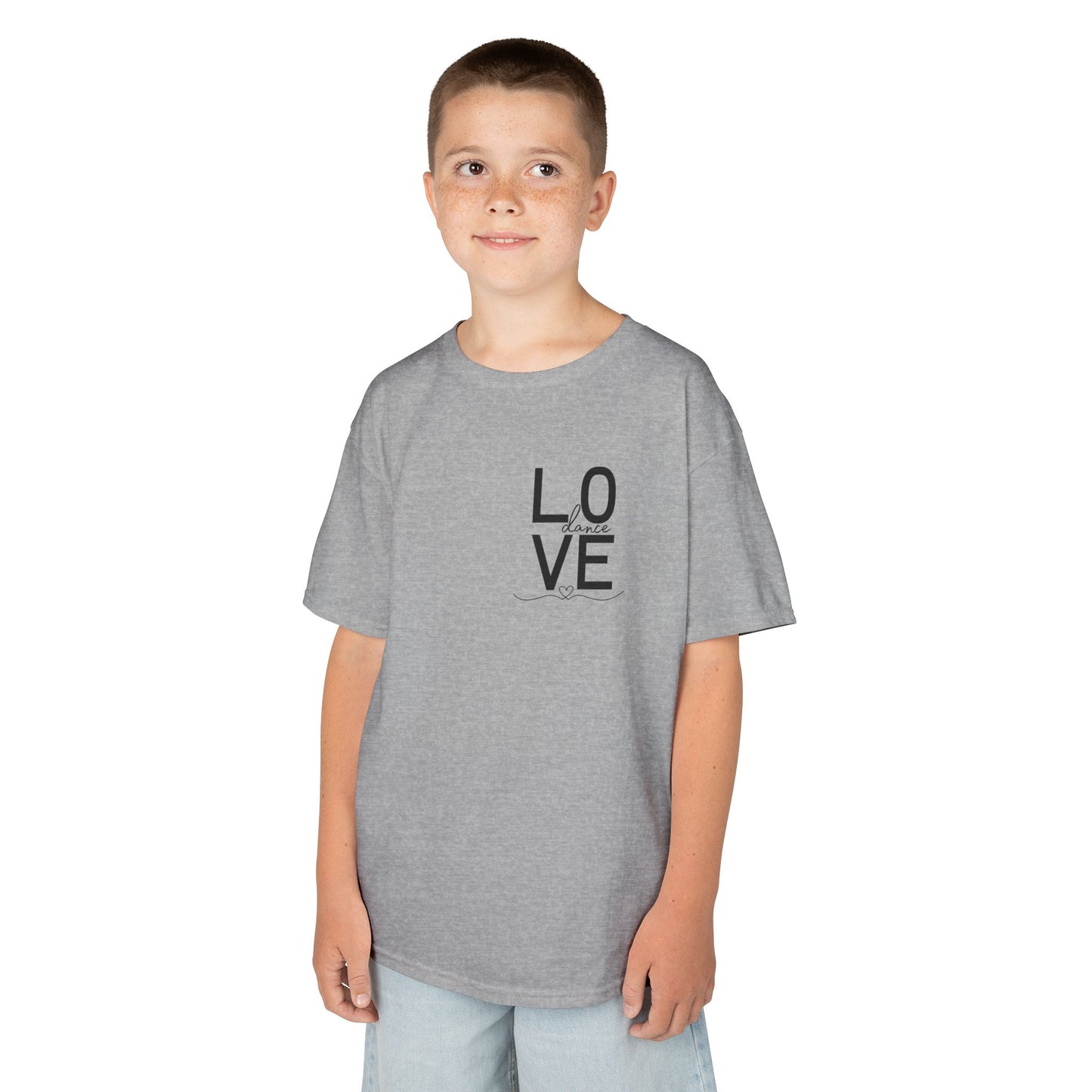 "LOVE Dance" Youth Short Sleeve Tee – Script Letter Graphic Dance Lover T-Shirt
