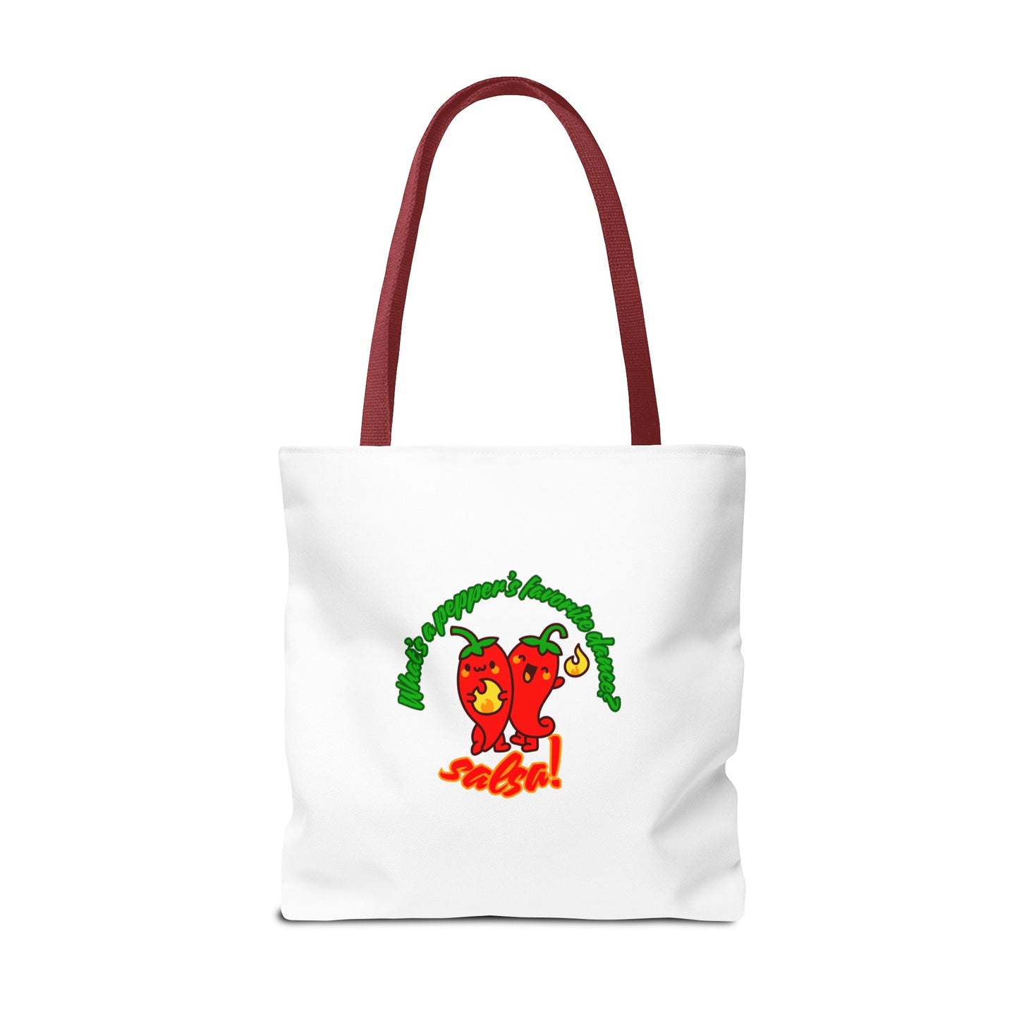 “What’s a Pepper’s Favorite Dance? Salsa!” Salsa Dance Pun Tote Bag – Funny Kawaii Pepper Graphic Canvas Bag for Dancers & Food Lovers