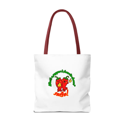 “What’s a Pepper’s Favorite Dance? Salsa!” Salsa Dance Pun Tote Bag – Funny Kawaii Pepper Graphic Canvas Bag for Dancers & Food Lovers
