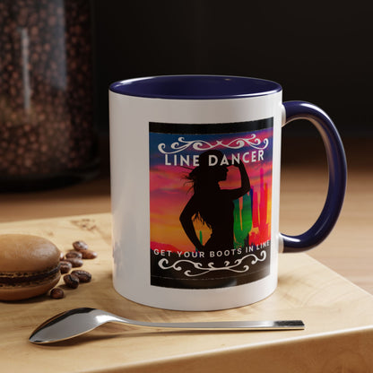 "Line Dancer" Accent Coffee Mug – Cute Cowgirl Graphic Ceramic Mug for Country Dance Lovers