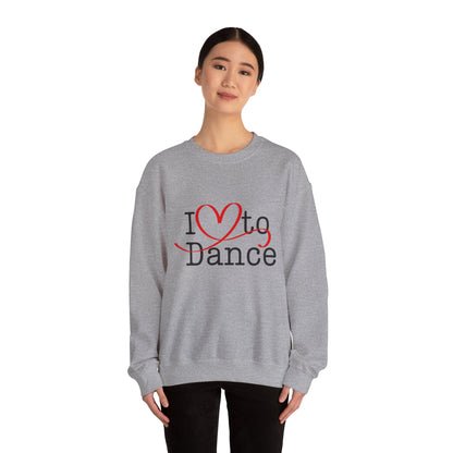 "I Love to Dance" Unisex Crewneck Sweatshirt – Dance Lover Gift with Hand-Drawn Heart Graphic