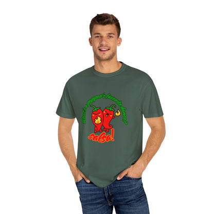 "What's a Pepper's Favorite Dance? Salsa!" Dance Pun Unisex Garment-Dyed T-Shirt – Funny Dance Joke Tee with Cute Pepper Graphic – Dance Humor Shirt for Food & Pun Lovers