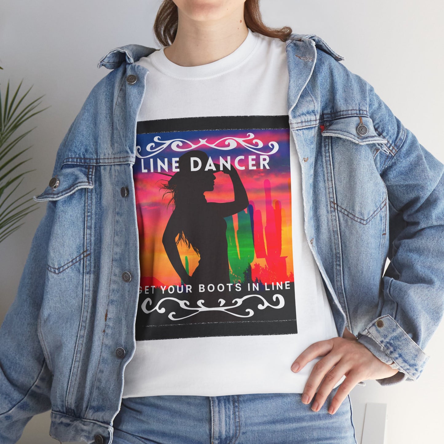 "Line Dancer" Unisex Heavy Cotton T-Shirt – Western Country Dance Graphic Tee – 'Get Your Boots in Line' Cowboy-Inspired Shirt