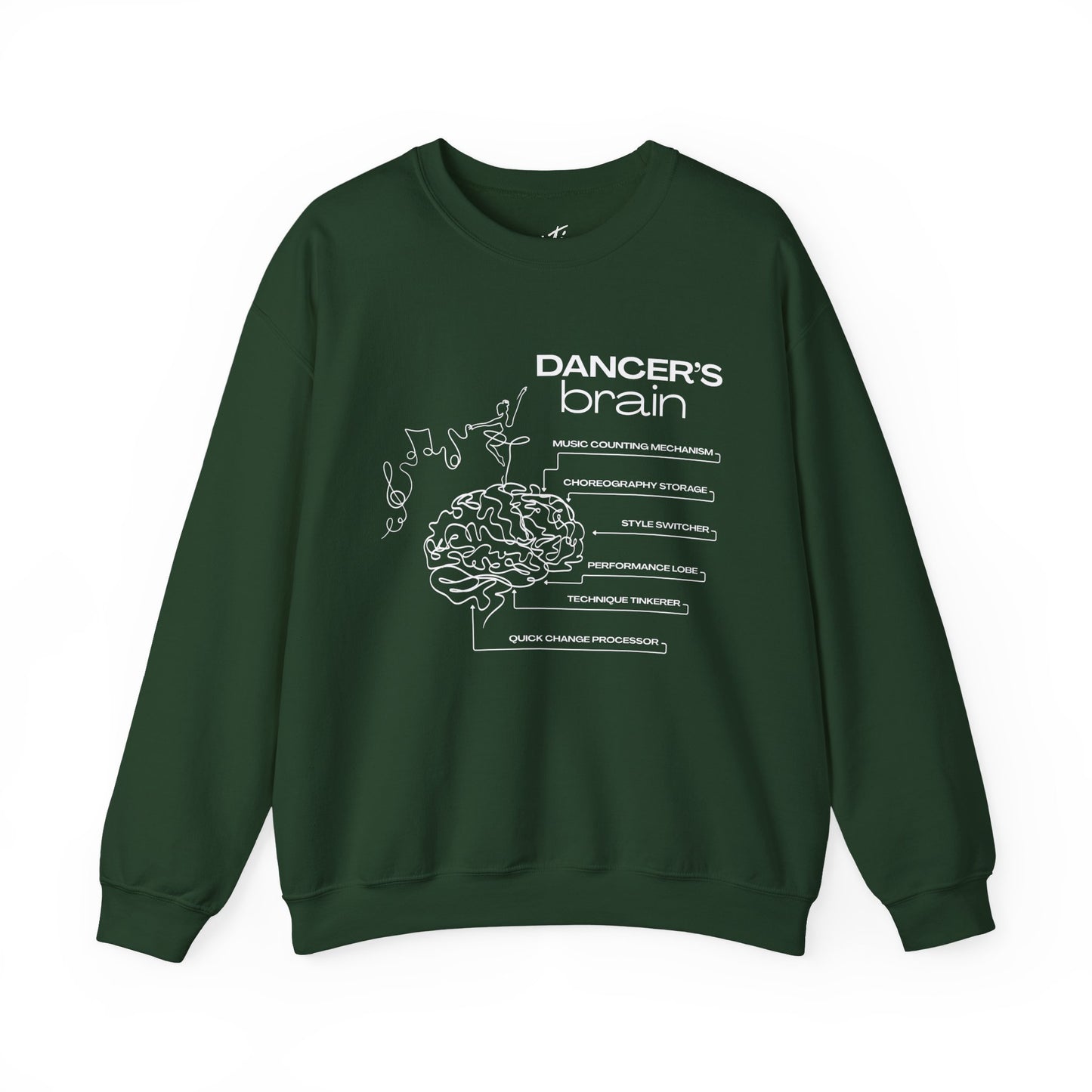 “Dancer’s Brain” Funny Dance Anatomy Sweatshirt – Unisex Heavy Blend Crewneck with Optional Name or Studio Personalization