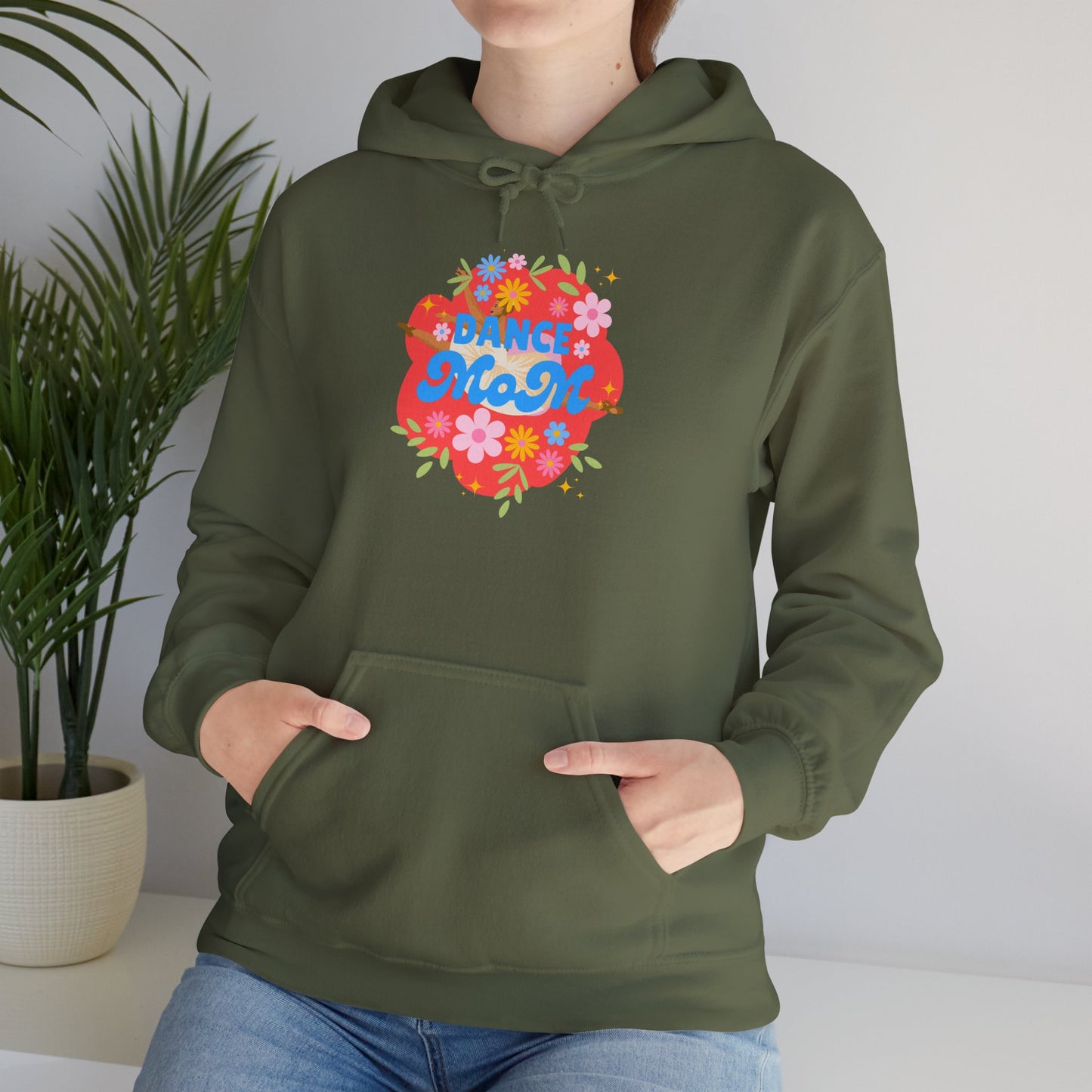"Dance Mom" Superhero Hoodie – Floral Front Graphic & Fun Back Design | Unisex Hooded Sweatshirt for Proud Dance Parents
