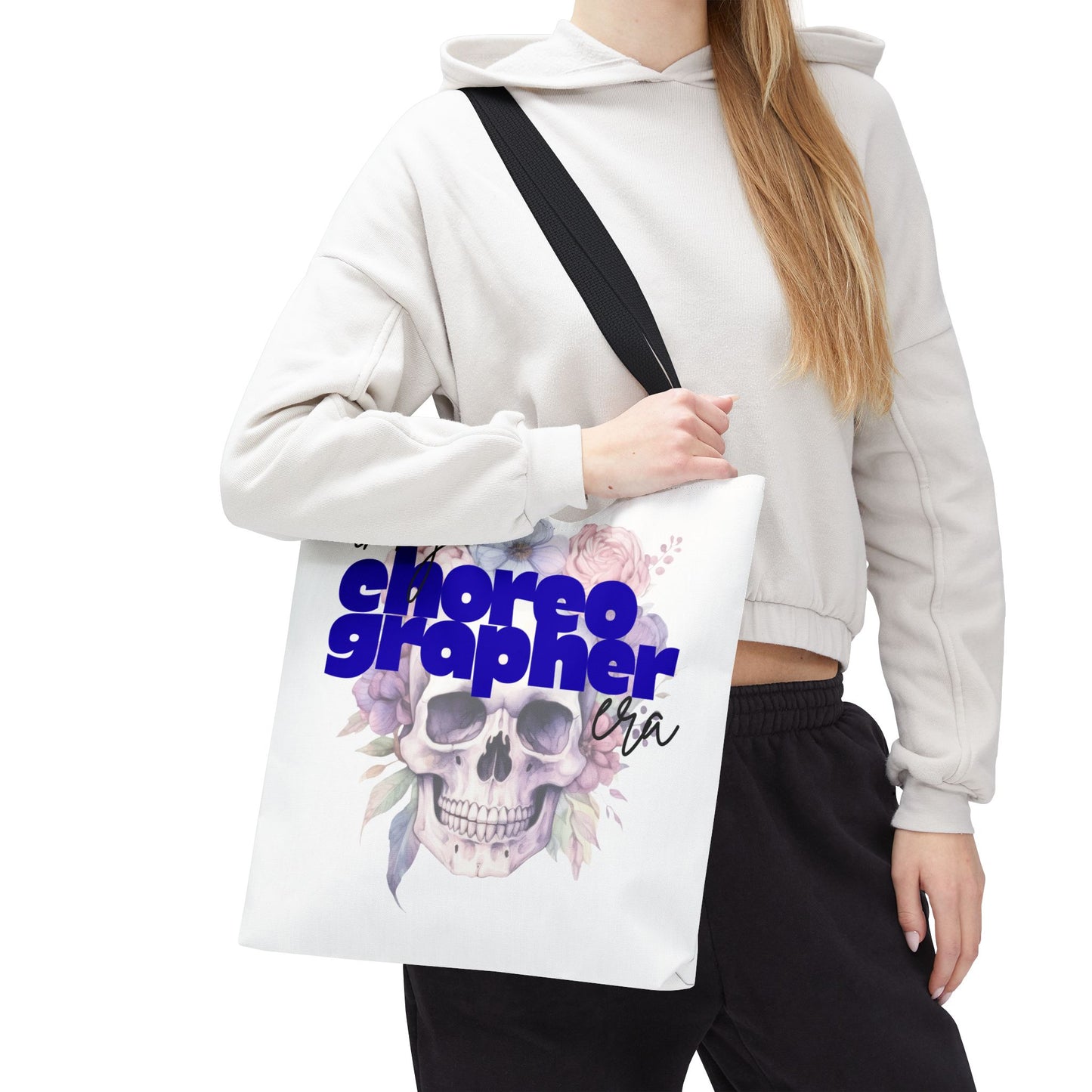In My Choreographer Era Tote Bag with Colored Handles – Pastel Floral Skull Dance-Inspired Carryall