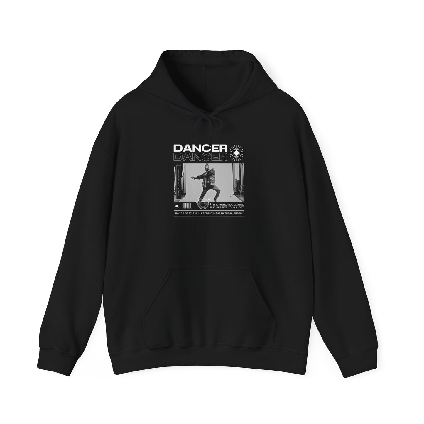 “Dancer” Text with Jazz-Inspired Streetwear-Style Pose Graphic – Unisex Heavy Blend™ Hooded Sweatshirt – Cozy Dance Hoodie for Jazz Dancers & Performing Arts Lovers  "