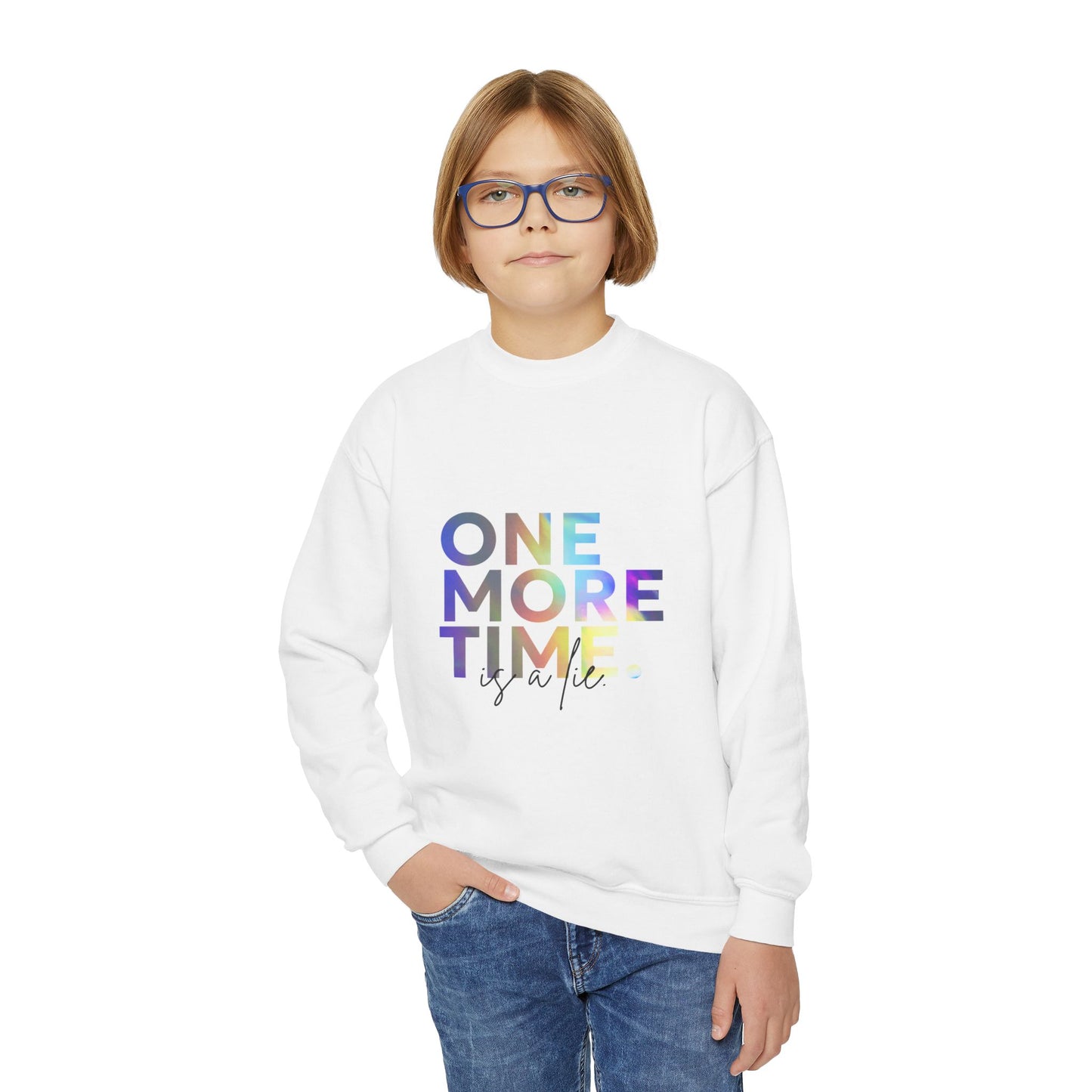 "One More Time Is a Lie" – Funny Dance Youth Crewneck Sweatshirt | Retro Kids Dancer Pullover