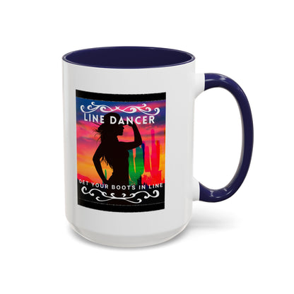 "Line Dancer" Accent Coffee Mug – Cute Cowgirl Graphic Ceramic Mug for Country Dance Lovers